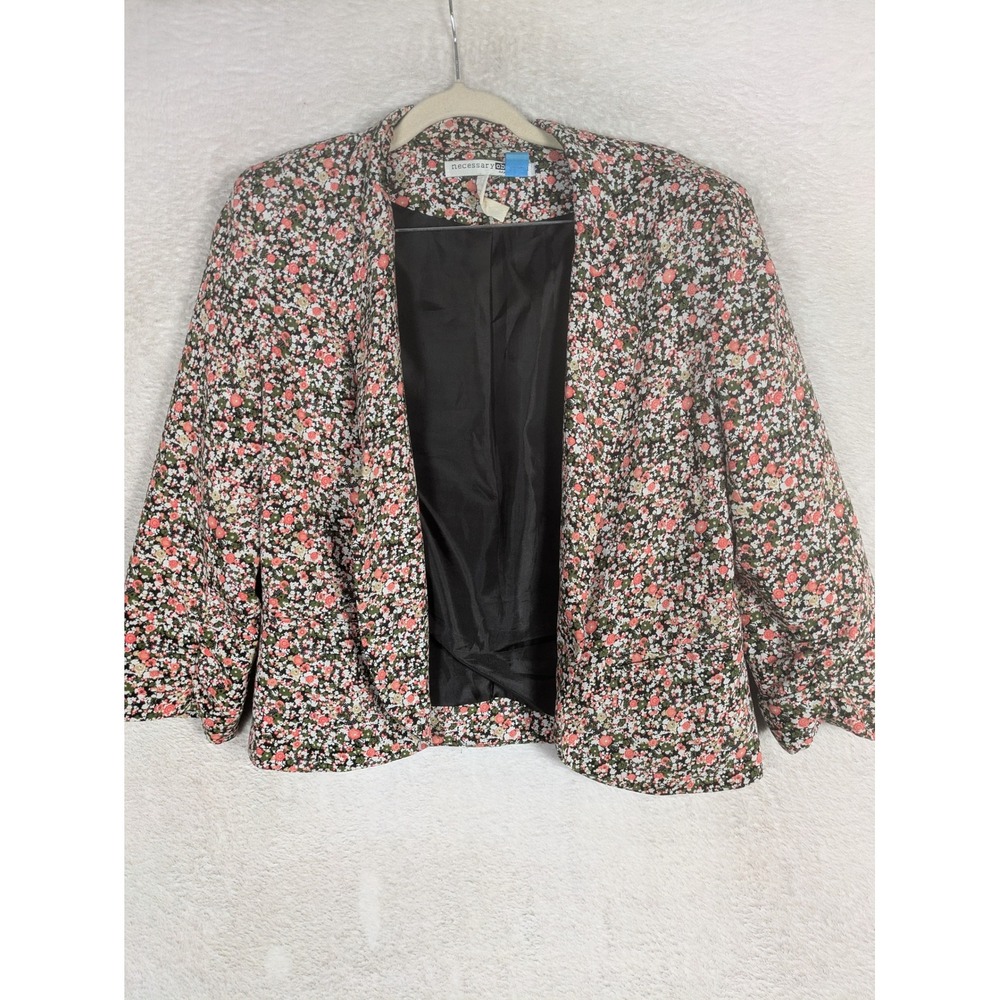 Necessary Objects Blazer Women's Medium Multi-Color Floral Open Front 3/4 Sleeve